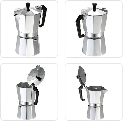 Miniatura 4 de CHUNCIN - Cafetera italiana de aluminio, cafetera de café expreso, olla moka para estufa eléctrica, 6 tazas (color  9 tazas)