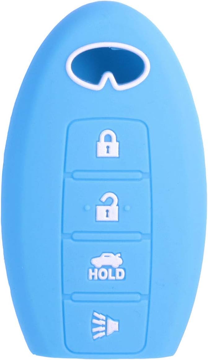 XUHANG Sillicone Key fob Skin Key Cover Remote Case Protector Shell for Infiniti EX35 FX50 G35 G37 M45 QX56 FX50 M35 M56 QX60 QX80 Smart Remote 4 Button Light Blue