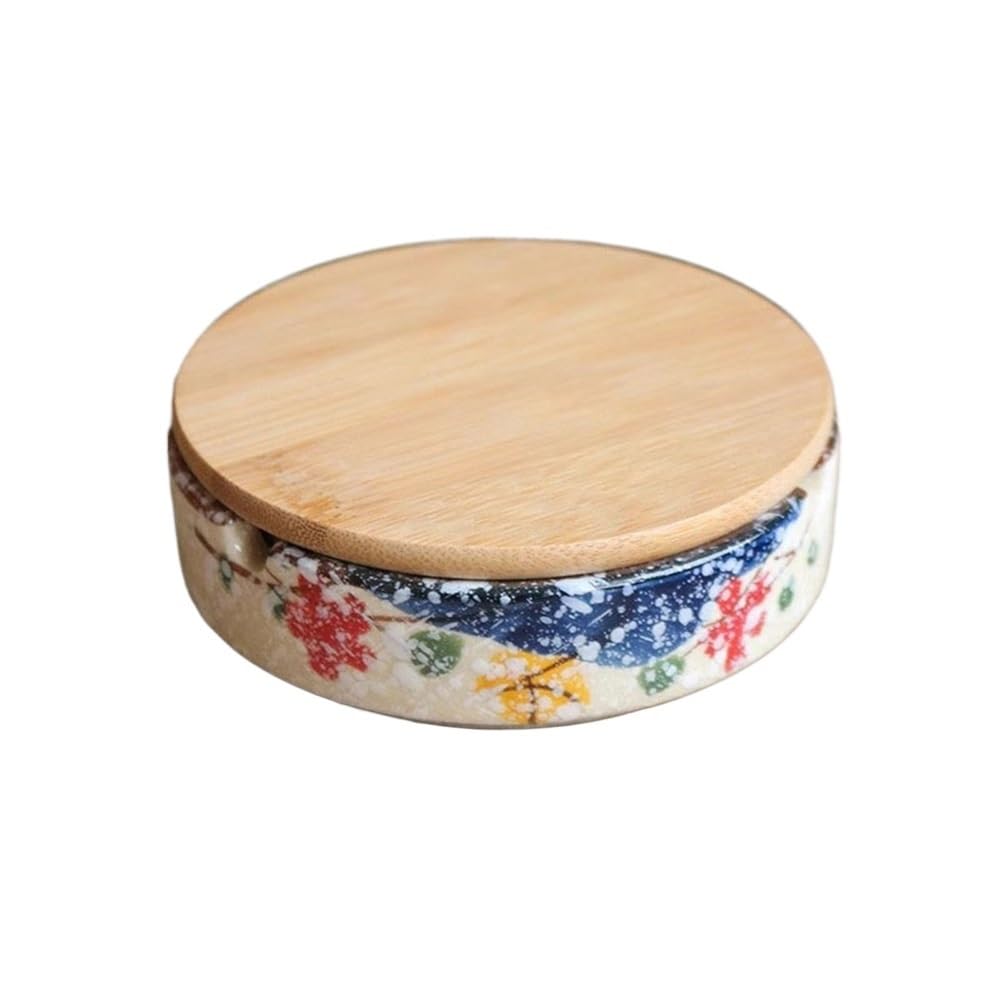Indoor Decorative Ceramic Cherry Blossom Pattern Ashtray with Lid Tabletop Round Shape for Home Office Patio Outdoor etc for Desktop