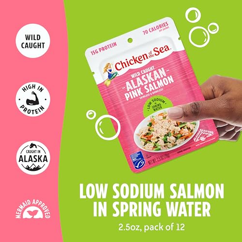 Image of Chicken of the Sea Alaskan Pink Salmon, 2.5 oz. Packets (Box of 12), Wild Caught Salmon, Skinless & Boneless, Low Sodium