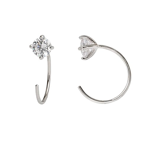 Simulated Diamond Solitaire Threader Earrings 925 Sterling Silver Huggie Hoop Earrings,14MM