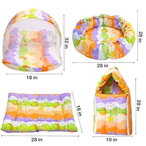 Image of Fareto Combo of Baby Nest | Net with Bed | Carry Bag | 4 Pcs Bedding Set(0-6 Months) (Fullset Nest) (New Star Orange)