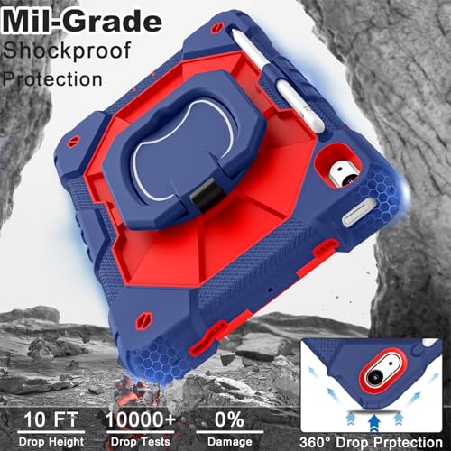 Image of WESOROL Case for iPad (A16) 11th 2025 (11-inch) /iPad 10th Generation 2022(10.9 inch),Military Grade Shockproof Cover for i Pad 11 /10 Gen with Rotating Stand Screen Protector Pencil Holder,Navy Red
