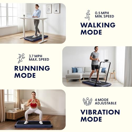 Image of Squatz 2‑in‑1 Walking Pad Treadmill with Handlebar & Vibration Plates - Compact Walking Pad with LED Display, Device Holder, Quiet 1.0HP Motor & Remote for Home or Office Fitness