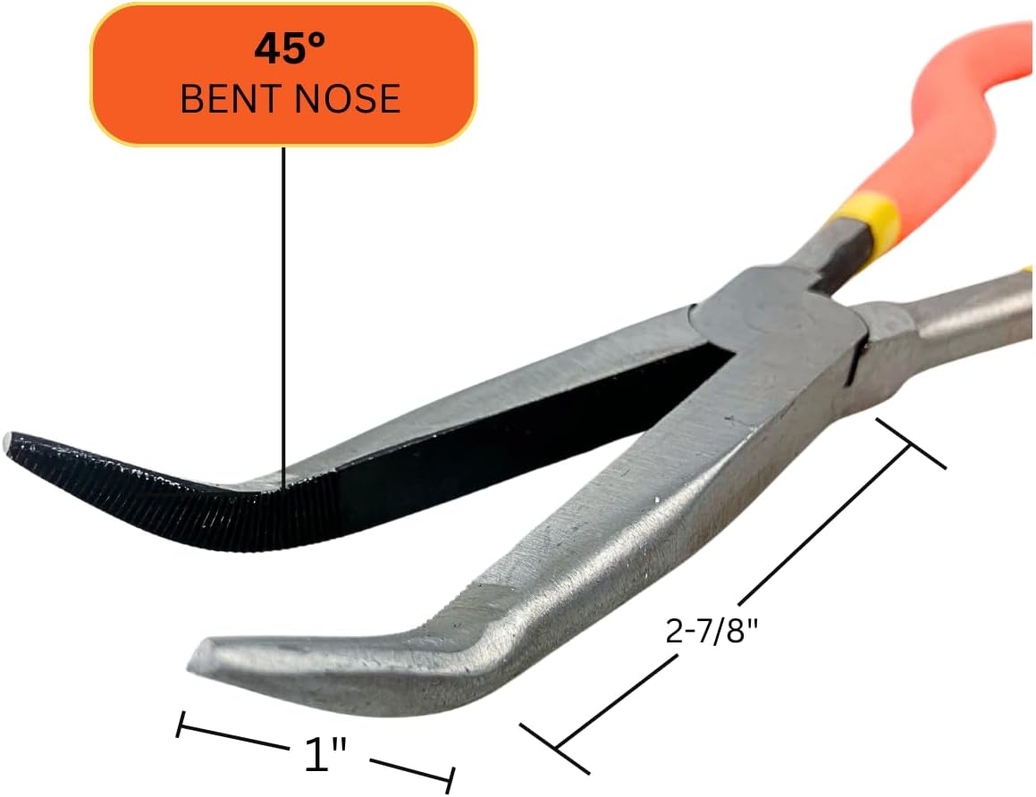 11" (27.9 cm) Extra Long Bent Nose Plier | Ergonomic 45-Degree Angle Tip | Comfort Wrapped Handles | Ideal for Precision Tasks & Extended Reach