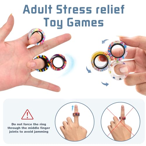 Image of 15Pcs Magnetic Adults Fidget Toys Rings,Stocking Stuffers for Kids 8-12