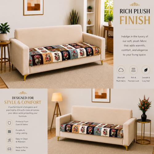 Image of Homerz Premium Printed Quilted Velvet Sofa Slip Cover Protector with Tassels, Sofa Mat, Exact Size, Antislip Cover (Milan, 2 Seater, Half)