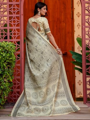 Image of SIRIL Women's Cotton Printed Saree with Unstitched Blouse Piece