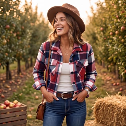 Cropped Jackets for Women Plaid Fashion Button Up Collared Fall Coat - image 3