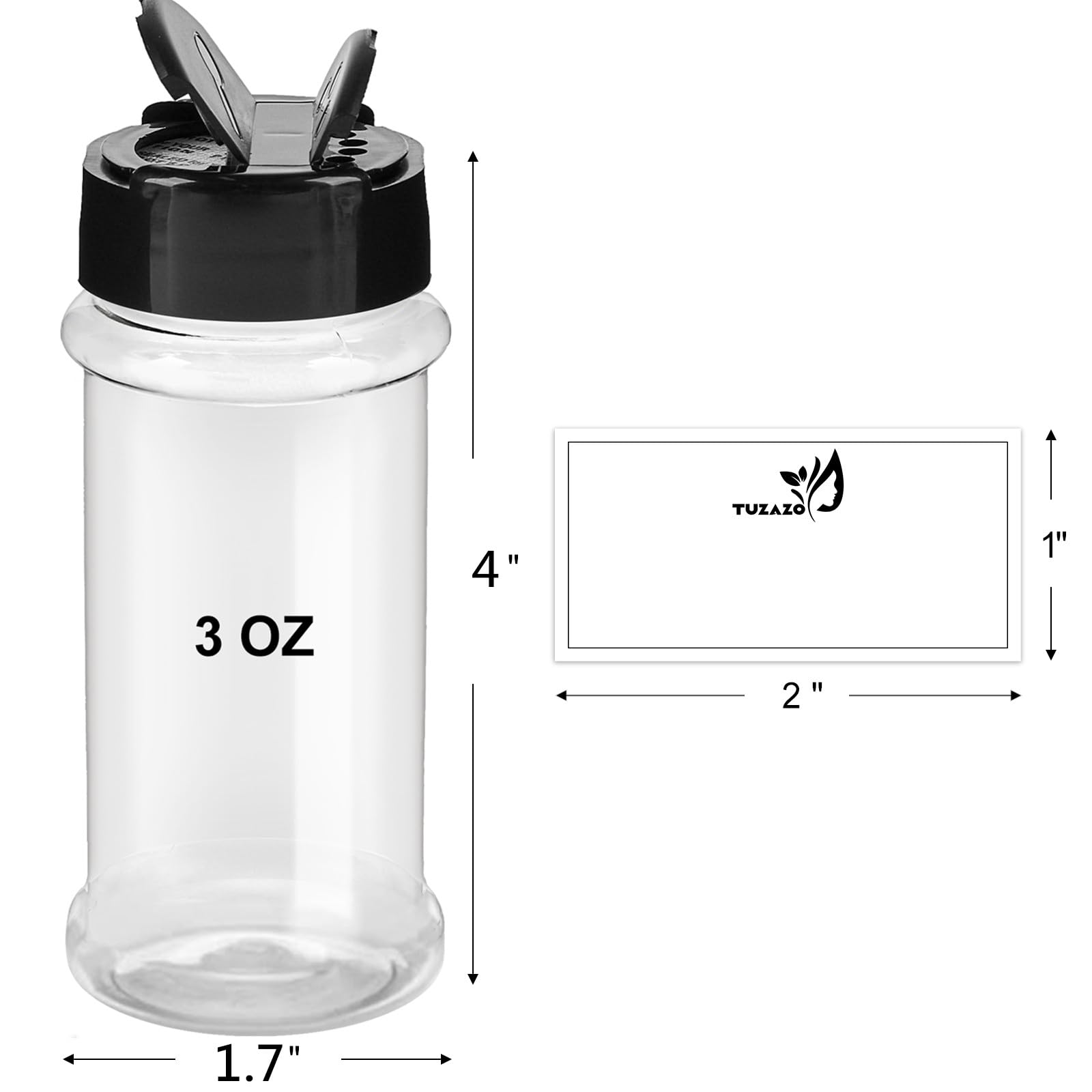 Confezione da 36 barattoli di plastica per spezie da 3 once, bottiglie