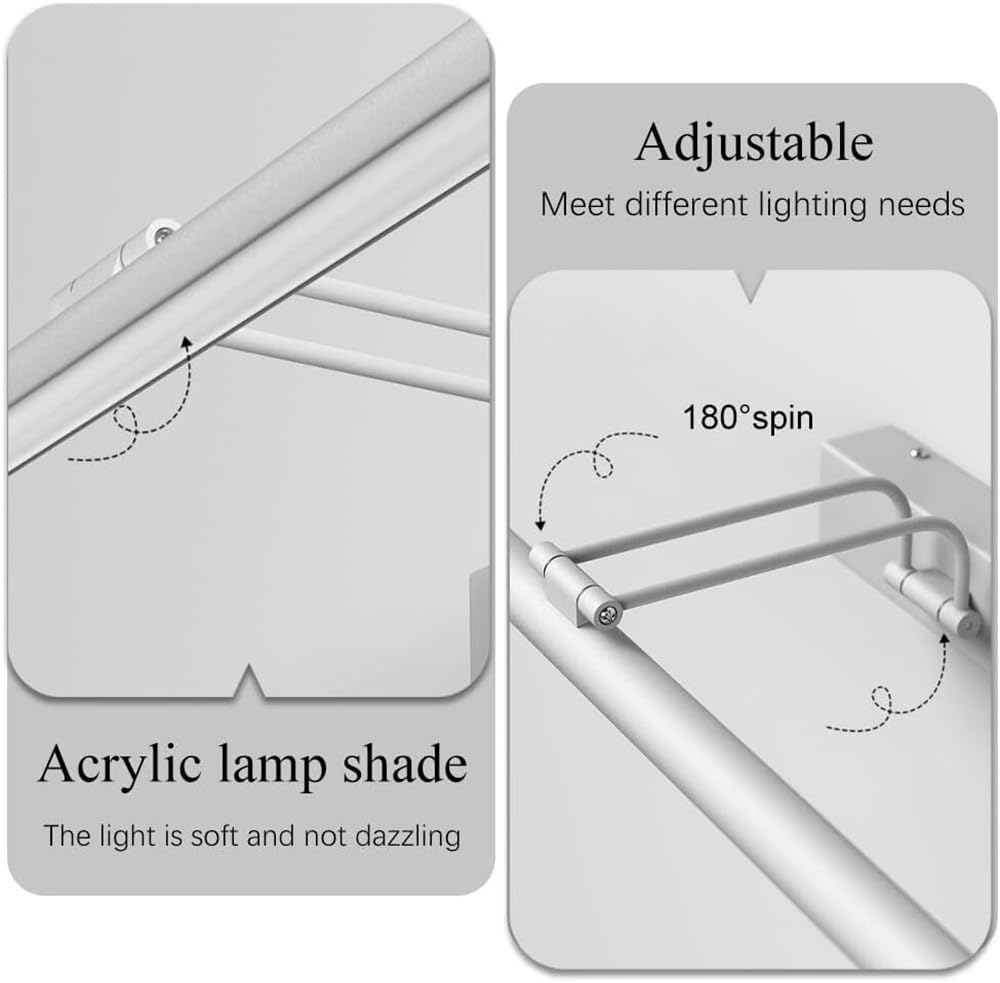 Spiegelleuchte Spiegellampe Moderne, minimalistische Badezimmer-Waschtischleuchte, LED-dimmbare Spiegel-Frontlampe, verstellbare Kunstwerk-Display-Lampen, Bildleuchten(Black,40cm)