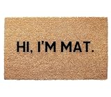 Hi I’m Mat Doormat – Funny Minimalist Wordplay Welcome Rug, Outdoor Front Door for Porch or Entryway, Housewarming Gift