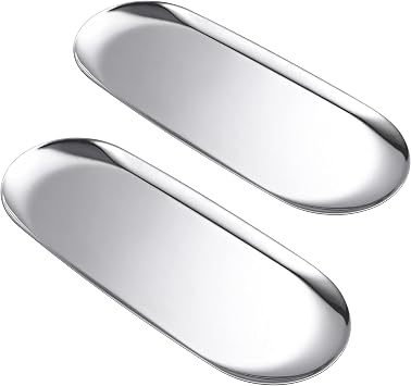 Set of 2 Silver Oval Stainless Steel Tray 30cm x 12cm Mini Coffee Table Tray for Jewelry, Cosmetic & Candle