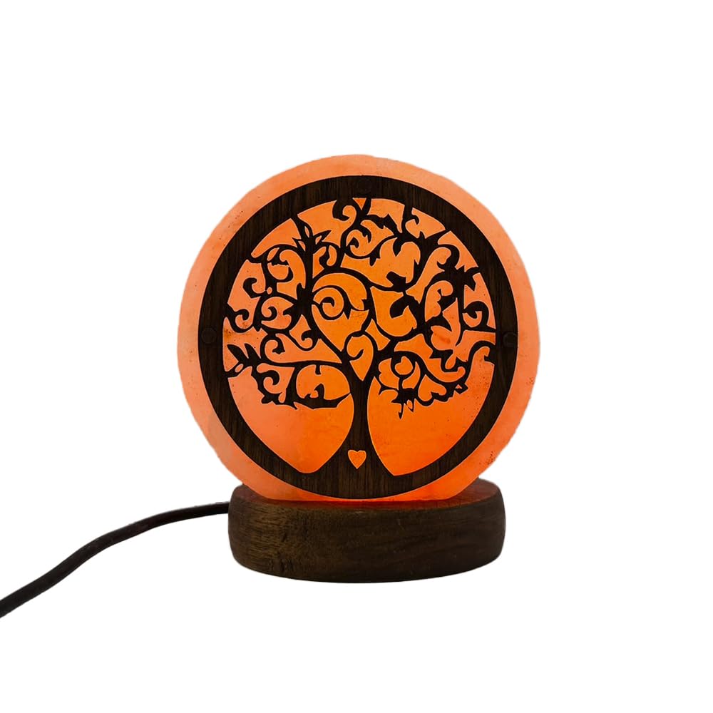 AROMASENSES - USB Himalayan Salt Lamp with Wooden Base Love Tree | 100% Natural | Handmade | Fixed Light.