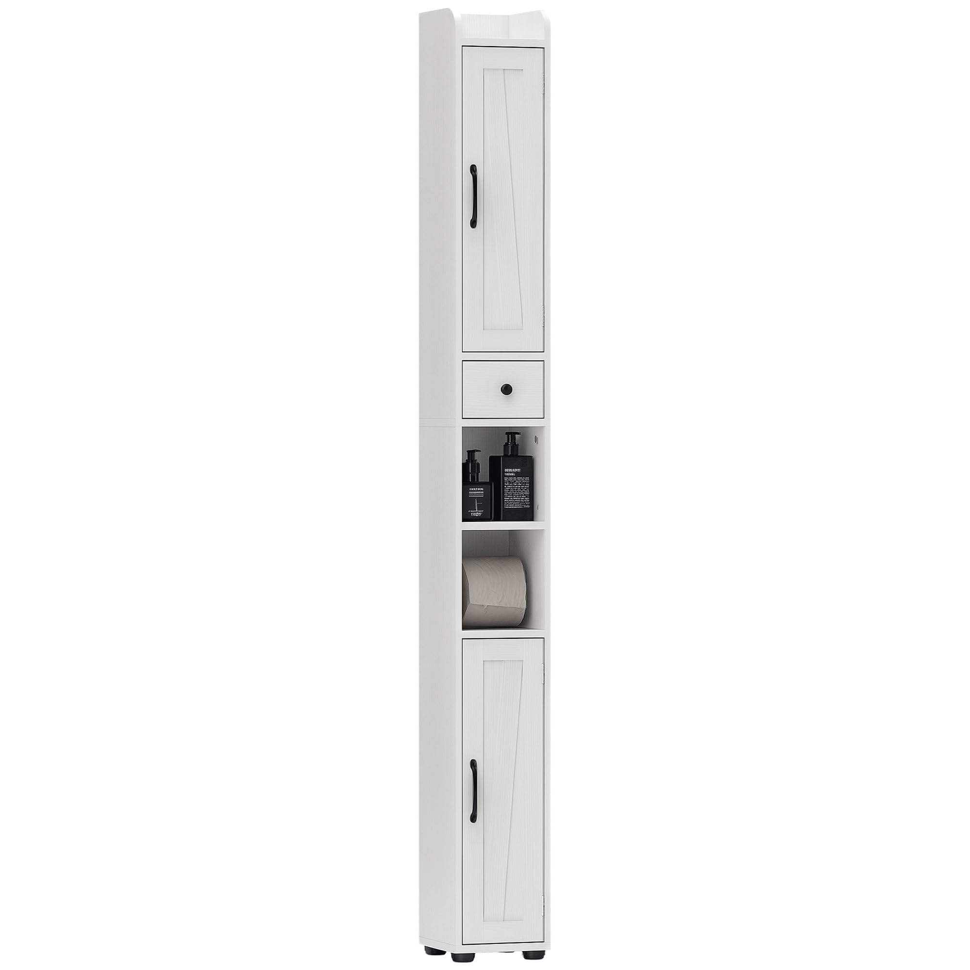 HOMCOM Armoire Salle de Bain Haute 2 Portes, Tiroir, 20x20x185cm Blanc