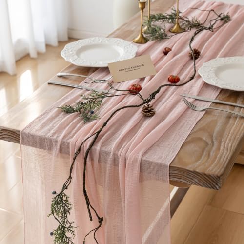 Image of 2Pcs Pink Cheesecloth Table Runner 120 Inches for Party Home Decor