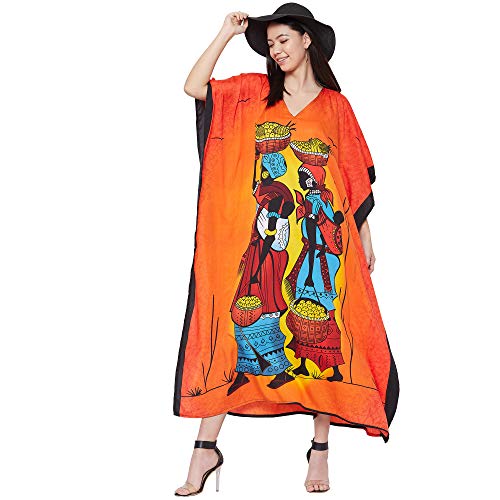 Image of Oussum Women Plus Size Kaftan Kimono Loose Maxi summer dresses for women Beach 3 /4 Sleeve Casual lounge dress Boho