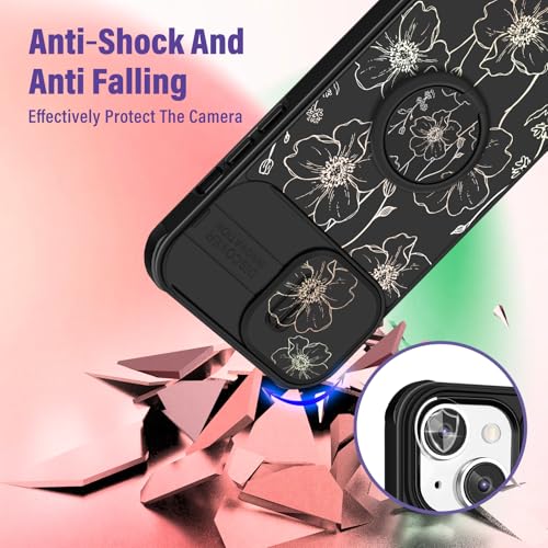 Image of Funermei for iPhone 13 /for iPhone 14 Case - Women Girls Cute Phone Cover Girly Pretty Aesthetic Black Floral Flower Unique Design with Camera Cover Funda for Apple for iPhone 13 /for iPhone 14