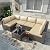 Kullavik Patio Furniture 7 Pieces Outdoor Sectional PE Rattan Sofa Set Brown Manual Wicker Patio Conversation Set with 6 Sand Seat Cushions and 1 Tempered Glass Tea Table