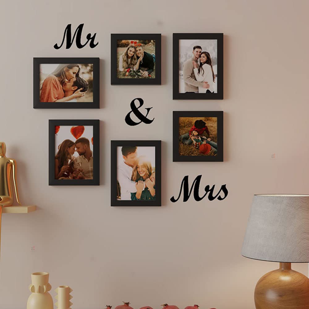 Painting Mantra & Art Street Together Forever Set of 6 Individual Wall Photo Frames with Mr & Mrs MDF Plaque - Black