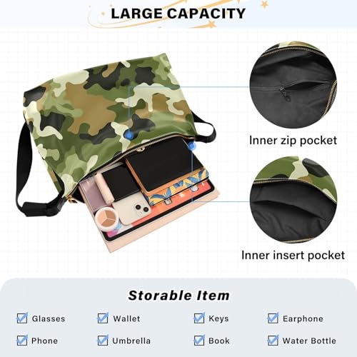 Green Camouflage Crossbody Bag for Women Men with Adjustable Strap PU Leather Shoulder Hobo Purse Bag 208492504