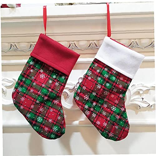 Kerst Kous Xmas Ornament Plaid Gedrukt Sneeuwvlok Patroon Kerst Decor Zilverwerk Houder Kerst Mini Snoep Zakken Home… - Image 3