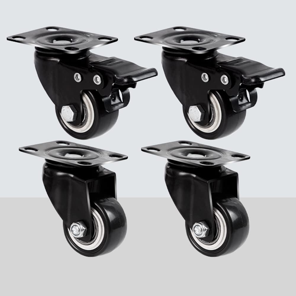 XUAN 4 Stück Lenkrollen Schwarz Schwerlastrollen Transportrollen Mit Anschraubplatte Stumm Möbelrollen PU Räder 50mm Laufrollen Tragfähigkeit 200kg (Color : Spins+Brakes, Size : 3inch)