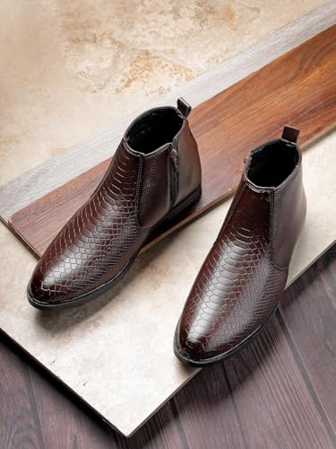 Image of Men's Vegan Leather Chelsea Boots - Classic Almond Toe Ankle Boots with Textured Finish | Formal & Smart Casual Boots