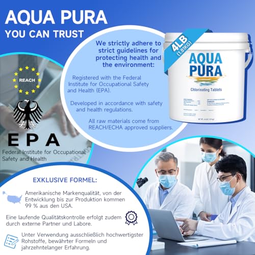 Image of Aqua Pura 2-Pack 3 inch Chlorine Tabs, Swimming Pool, Hot Tubs & Spa, Small Pool Sanitizer, Long-Lasting Stabilized, Sanitizes - Slow Dissolving, 4 lbs