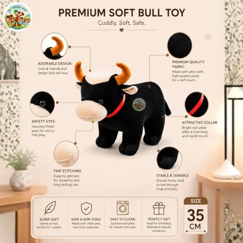 Image of Buffalo Soft Toy 35 CM Plush Stuffed Animal for Kids | Ultra Soft Buffalo Teddy | Cute Wild Animal Plush Toy | Washable Cuddly Toy for Boys, Girls & Babies | Birthday Gift