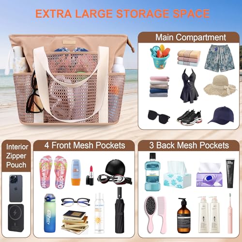 Lacdo Beach Bag for Women, Beach Tote Bag for Women, Waterproof Sandproof Foldable Pool Bag for Beach Vacation Pool Travel2