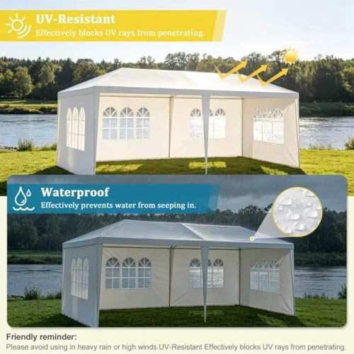 Image of 10x20 White Canopy Tent with 4 Removable Sidewalls and Windows, Waterproof Outdoor Party Gazebo Tent for Backyard Wedding Events BBQ Graduation