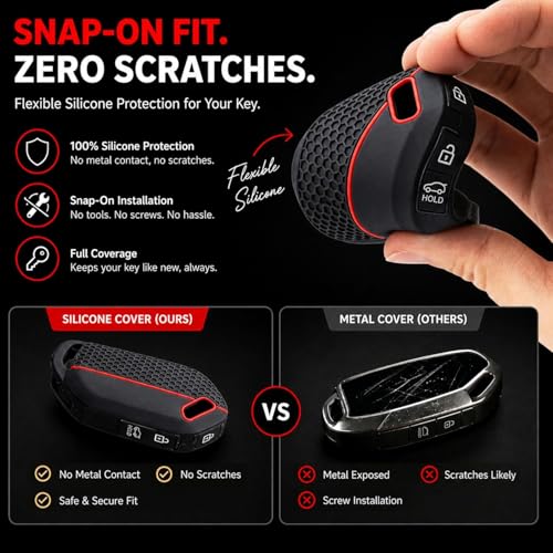 Image of Metalyx [2 Key Covers + 1 PU Leather Keychain] for Kia Seltos 2026 | Silicone Key Fob Case | Anti-Scratch | HTK HTK(O) HTX HTX(A) GTX GTX(A) Keyfob Case For Seltos Facelift