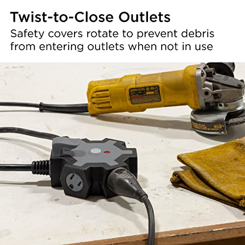 Ultrapro Gray Heavy Duty 5-Outlet Hub, 25Ft Grounded Outdoor Extension Cord, 14 Awg, Resettable Circuit Breaker And Storage Hook, Ideal For Seasonal Lighting, Decorations And Appliances, 62438 #TOP5