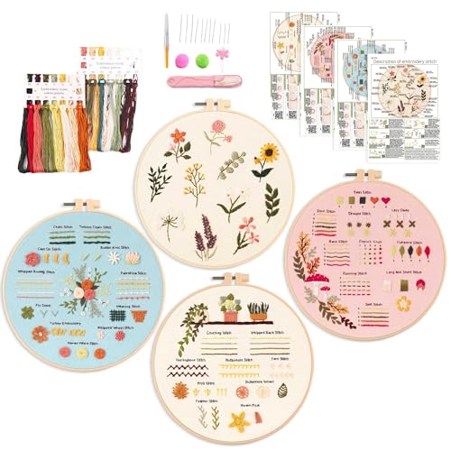 Harimau 4P Beginner Embroidery Kit,Natural Landscape Pattern,Cross Stitch Kits, Including Stamped Embroidery Cloth with 2 Embroidery Hoops, Multicolor Color Threads for Embroidery Kits