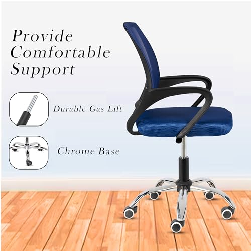 Image of Casa Copenhagen Mesh Mid Back Office /Study /Computer /Revolving /Desk Chair for Work from Home -Metal Base, Height Adjustable Seat - Ebony Blue & Black Handle
