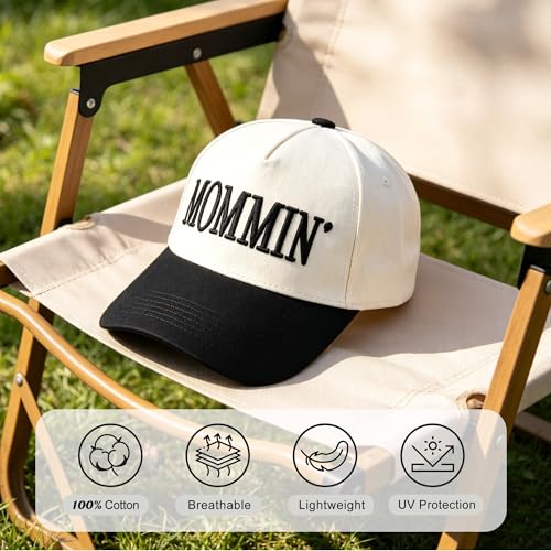 Image of Women's Mommin Trucker Hat - Vintage Two-Tone Ponytail Baseball Cap, Embroidered Adjustable Hat, Great Gift for Mom & Women