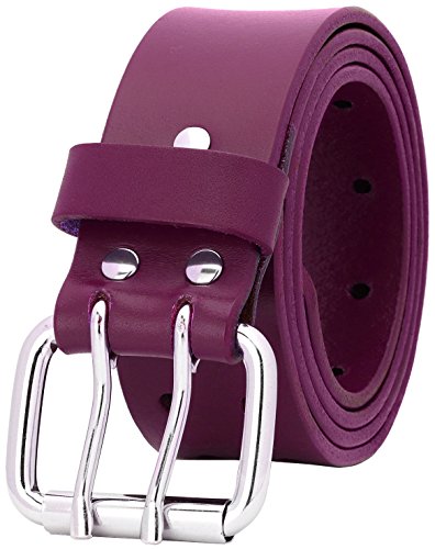 Falari® Men's Full Grain Leather Belt Double Prong Stainless Steel Buckle Size 40 fit waist 38