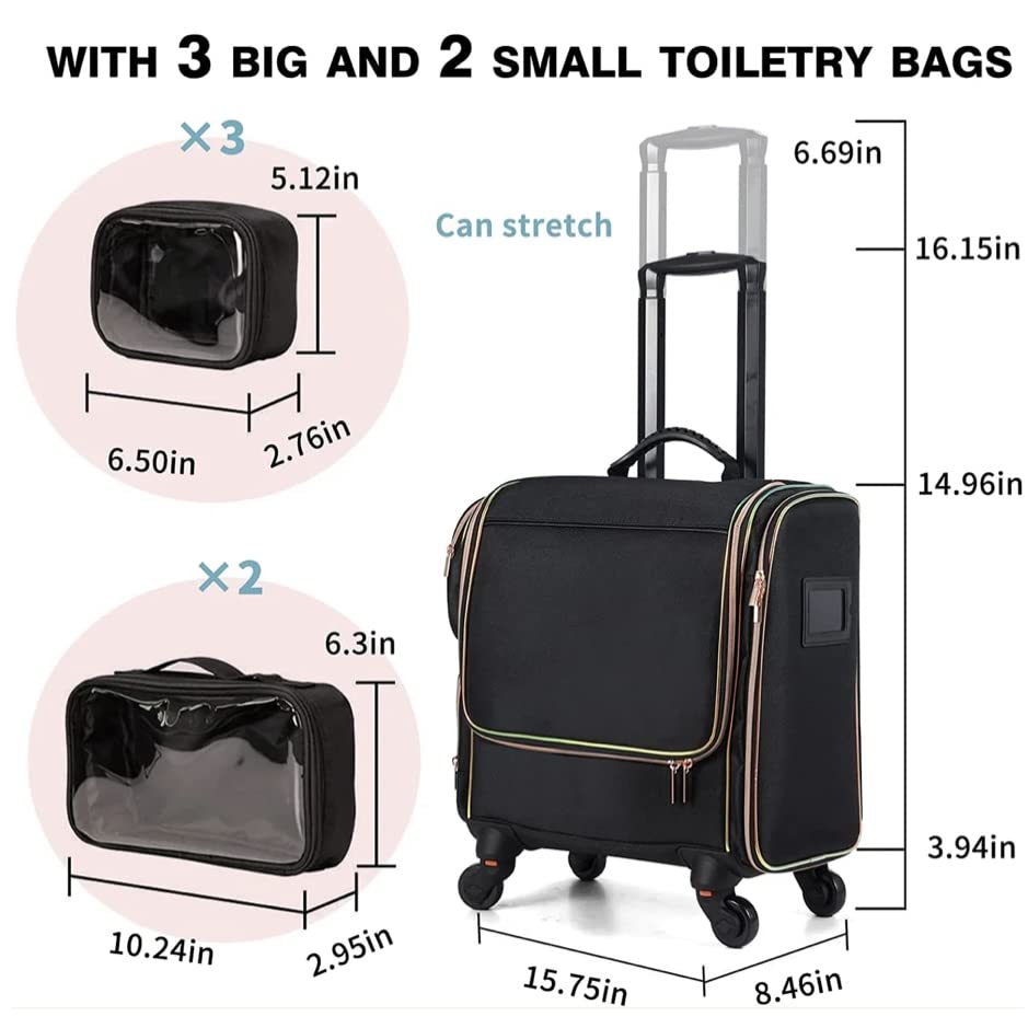 Image of Adson Multifunctional Professional Beauty Makeup Artist Rolling Cosmetic Aluminium Vanity Trolley Beauty Train case Makeup Cosmetic Trolley Hairstylist Travel Organizer (Nylon Jet Black)
