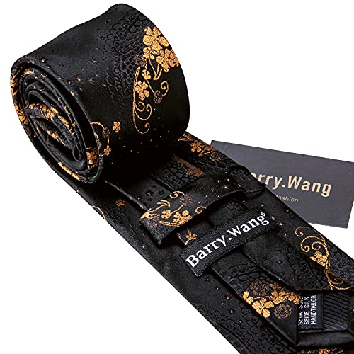 Image of Barry.Wang Flower Ties for Men Handkerchief Cufflinks Set Wedding Necktie Set Party