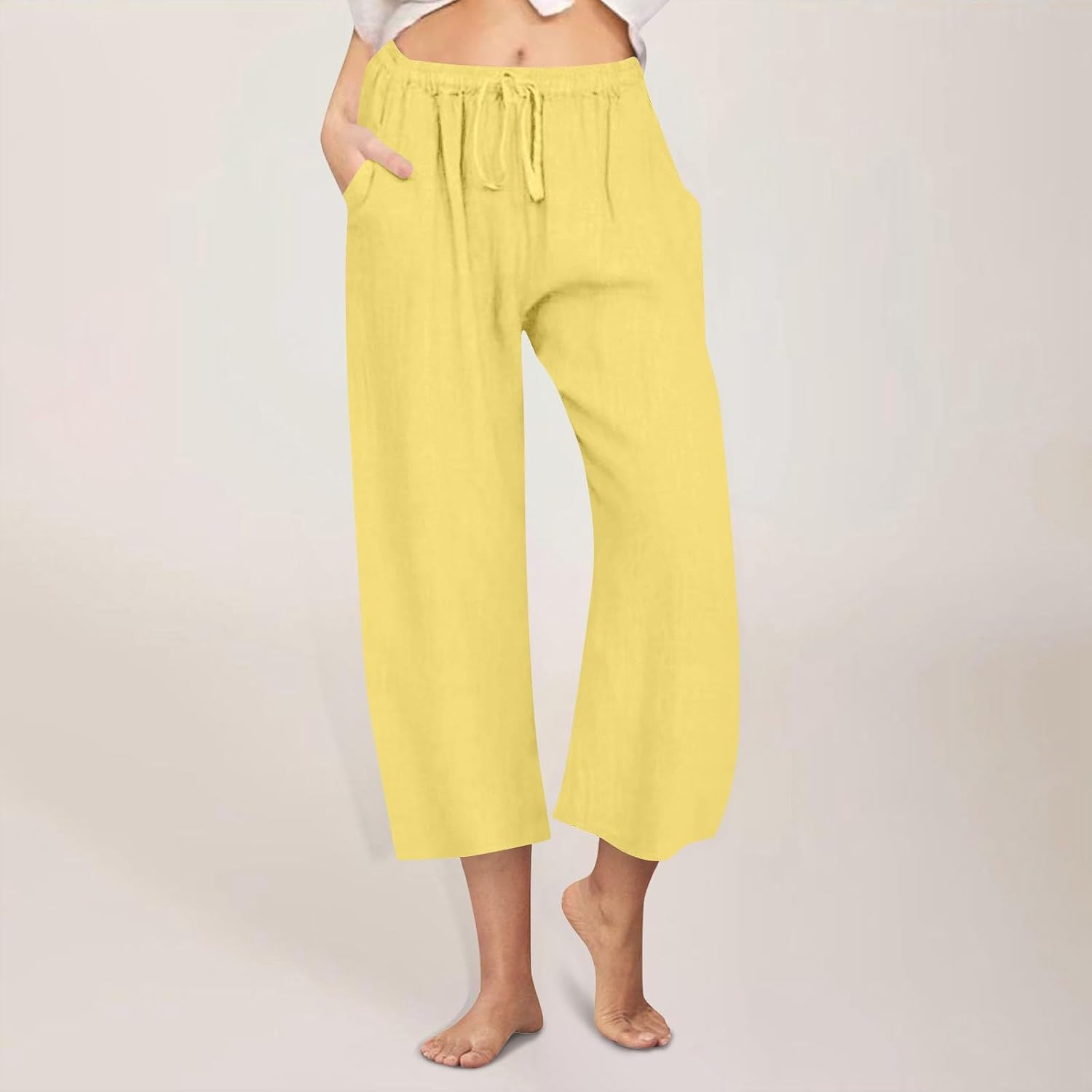 Capris for Women Summer Pull On Cropped Trousers Casual Stretch Lightweight Drawstring High Waist Lounge Capri Pants