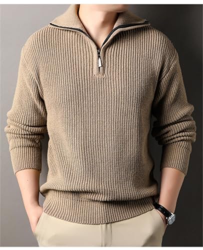Casual Thickened Knitted Sweaters for Mens Cardigan Mock Neck Quarter Zip Long Sleeve Knitwear Warm Tops2