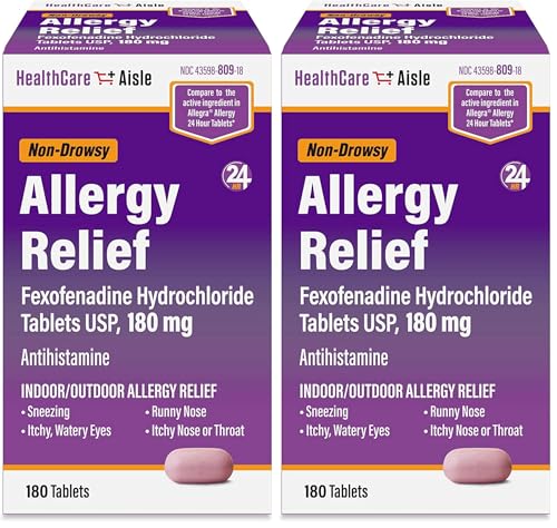 Image of HealthCareAisle Allergy Relief - Fexofenadine Hydrochloride Tablets USP, 180 mg - 180 Tablets - Allergy Medication, Non-Drowsy 24-Hour Relief, (Pack of 2)