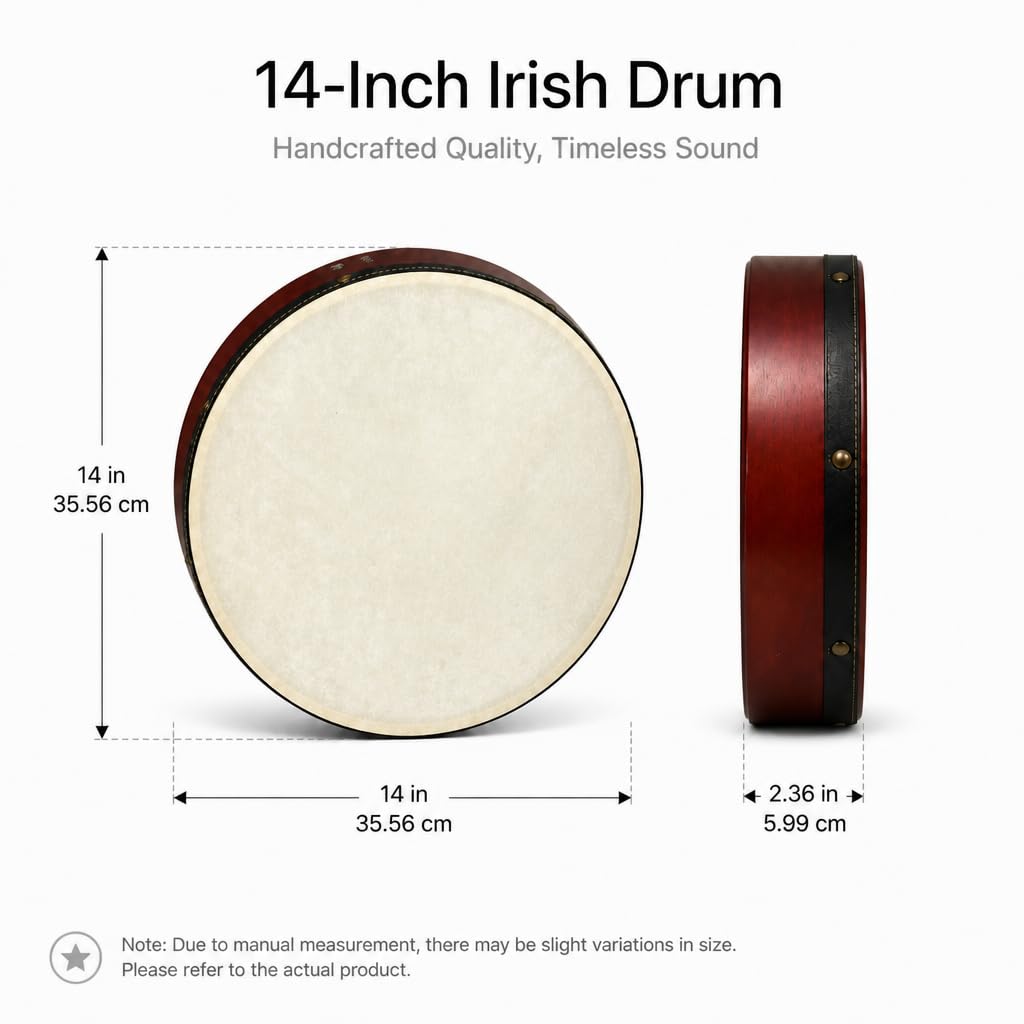 HighLight 35 cm Bodhran bęben ręcznie wykonany irlandzki instrument z głowicą perkusyjną z koziej skóry, wyraźny i muzyczny dźwięk, w zestawie młotek z twardego drewna (35 cm)