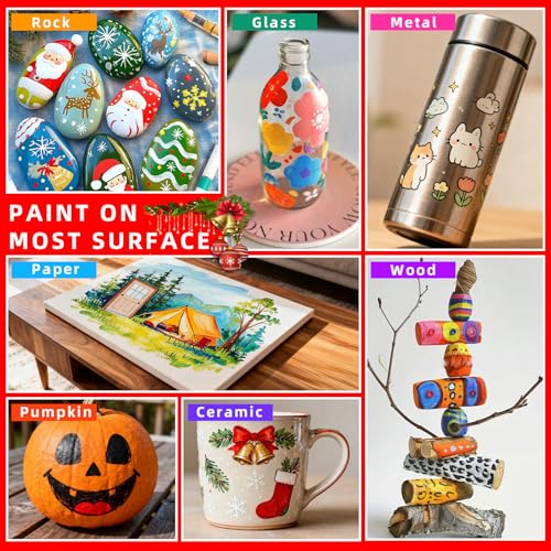 Image of Aen Art 60 Colors Brush Tip Acrylic Markers, Water-Based Acrylic Paint Pens for Glass, Stone, Fabric, Ceramic, Wood, Canvas, Rock Painting, Card Making and DIY Crafts