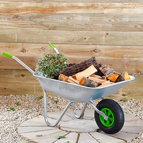Neo Wheelbarrow Home Garden Cart Galvanised with Pneumatic Tyre (65L), Silver 2 Neo Wheelbarrow Home Garden Cart Galvanised with Pneumatic Tyre (65L), Silver - Image 2