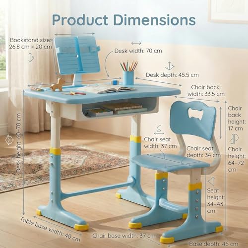 Image of StarAndDaisy Study Table for Kids 5-12 Years Boys & Girls, Height Adjustable Children School Study Table with, Bookholder Slot, Storage for Boys Girls 4-12 Years. Doodle Board (S01-Blue)