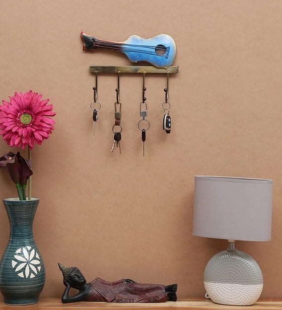 Image of Bharat Art Metal Iron (Guitar Key Holder) Decorative Wall Hanging /Wall Decor for Home, Living Room, Bedroom, Hotels, Office, Cafe etc. - Multicolor (11.5 x 3 x 9 Inch)
