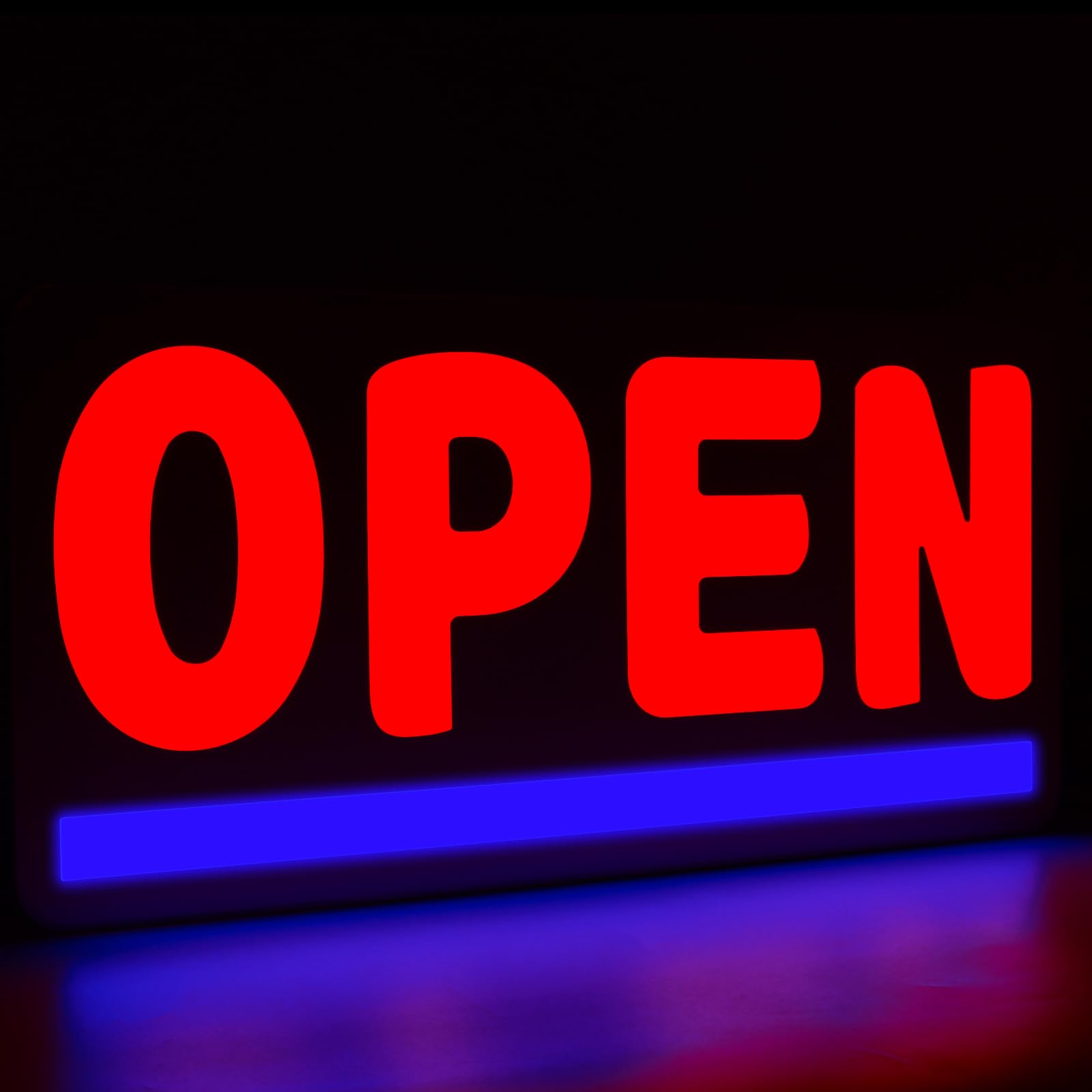 LED Open Signs for Business, 24"x12" Waterproof Bright Open Sign with Remote and Hanging Installation, Open Store Sign Make Your Business Window Visible Day or Night - Silver/Red&Blue