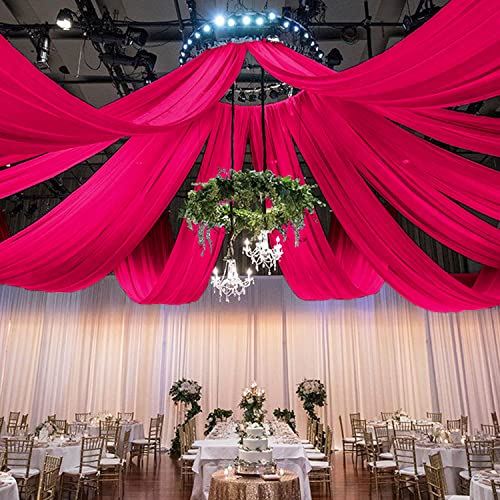 Image of FOTSHARER Hot Pink Ceiling Drapes for Weddings Sheer Ceiling Curtains 4 Panels 5x20FT Chiffon Fabric Fuchsia Draping Fabric for Wedding Arch Tulle Backdorp for Drapes Curtains Satge Reception Decor